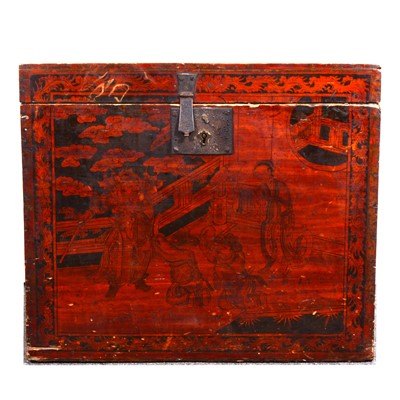 Lot 1541 - A Chinese stained and penwork chest