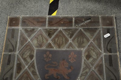 Lot 85 - A leaded and stained glass armorial panel, and five other panels