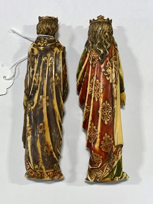 Lot 330 - A pair of European carved ivory figures of a medieval King and Consort, 19th Century