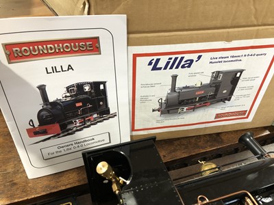 Lot 12 - Roundhouse live steam, gauge 1 / G scale, 32mm locomotive, 'Lilla' 0-4-0, added 'Guthlaxton' label to sides, with instructions, accessories and box, with RC