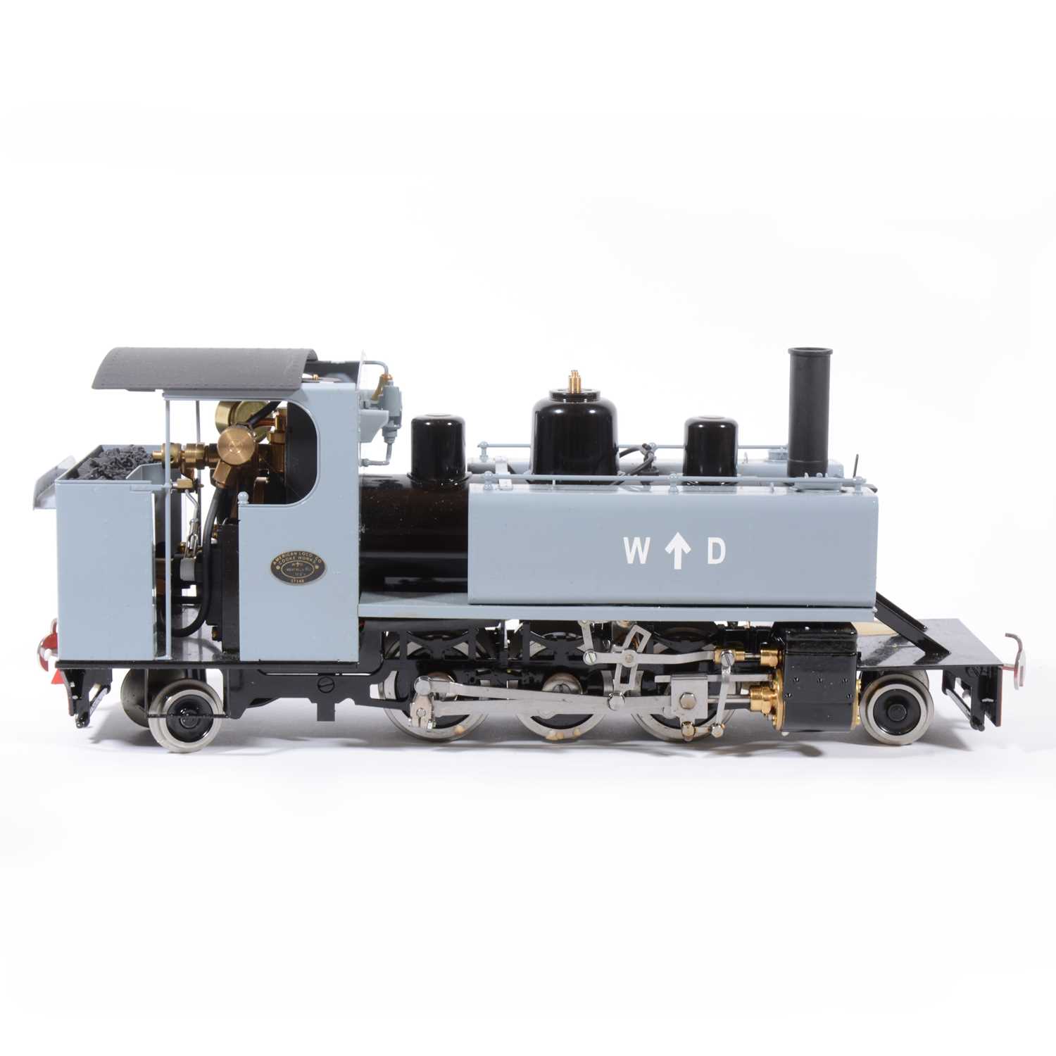 Lot 28 - Roundhouse live steam, gauge 1 / G scale, 45mm locomotive, WD Alco 2-6-2T, grey, boxed, with RC.
