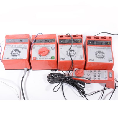 Lot 88 - Four LGB, G scale railway transformers and controller, 55105 (x2), 50118 and a 50110 transformer, 55016 remote controllers (x2), some boxed (6).