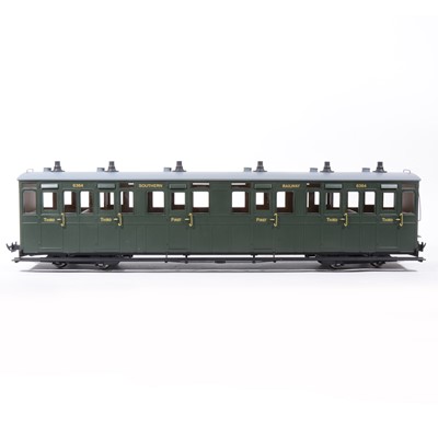 Lot 63 - Accucraft G scale passenger coaches, Lynton & Barnst bogie R19-20, R19-21, R19-19, and a W&L Pickering coaches no.6338, all boxed.