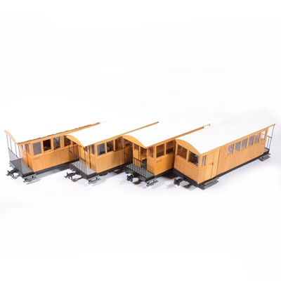 Lot 70 - Fifteen kit built gauge 1 / G gauge model railway rolling stock, including open wagons and brake vans.