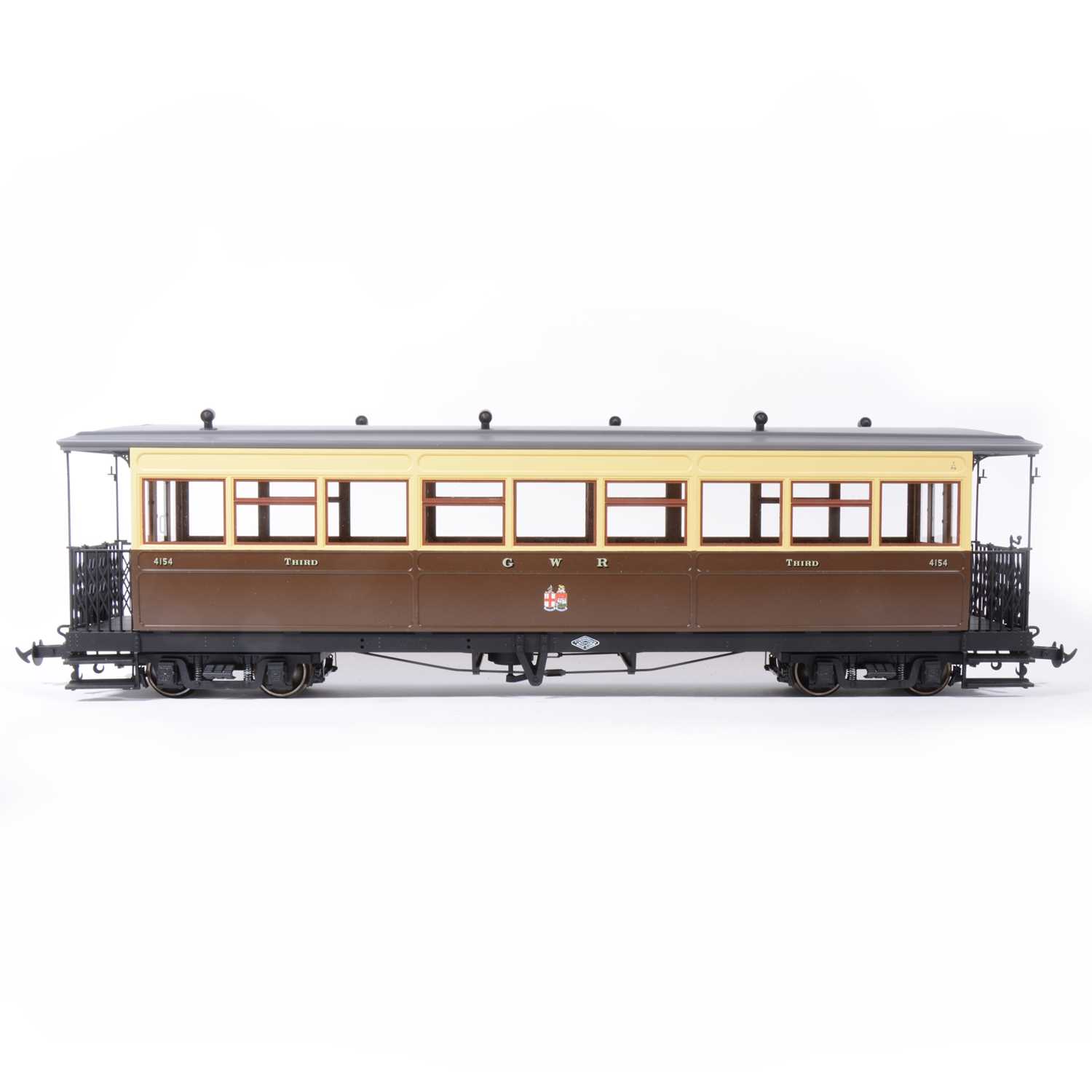 Lot 74 - Accucraft gauge 1 / G scale, 45mm, GWR 3rd coach no.4154, and three other rolling stock, (4).