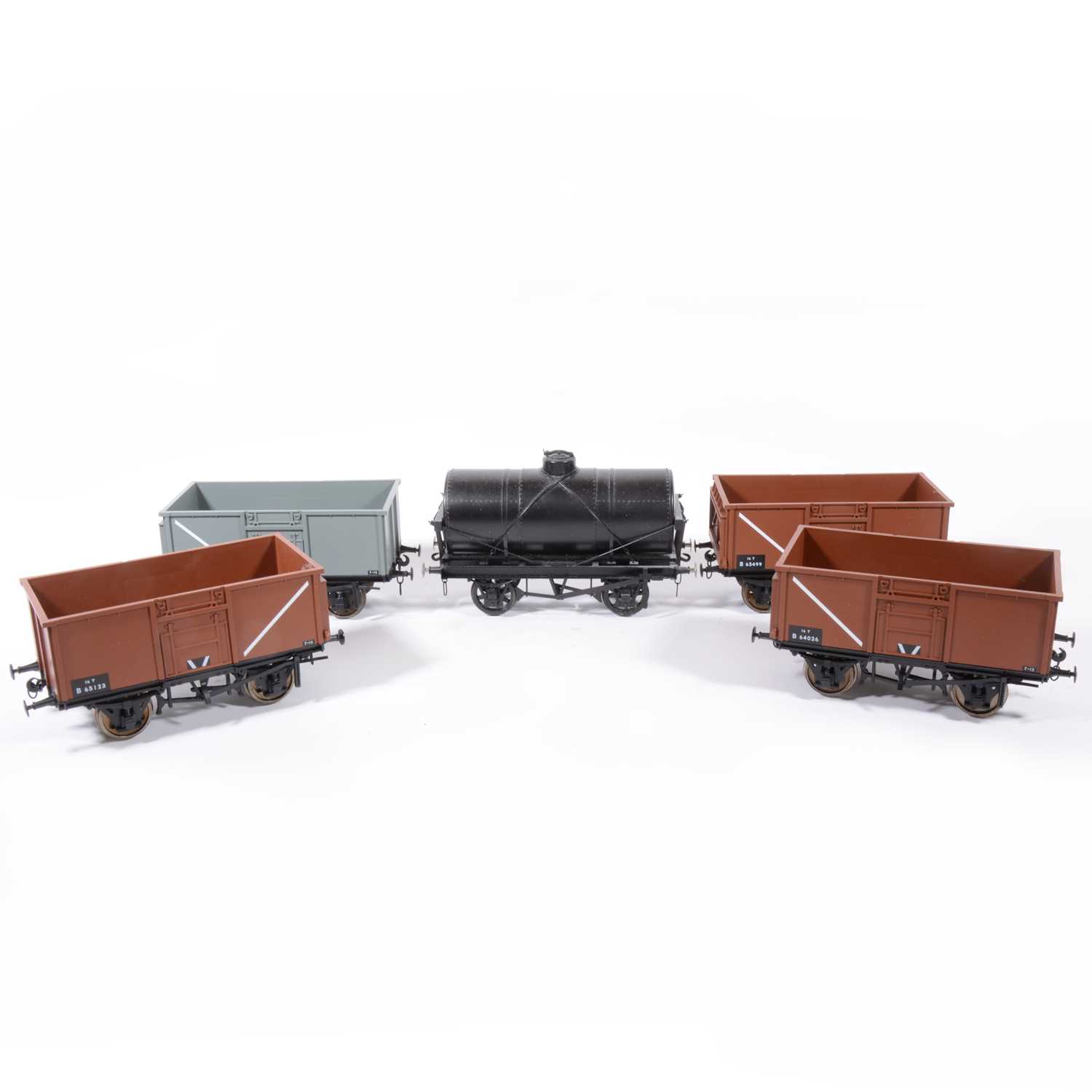 Lot 75 - Nine Accucraft gauge 1 / G scale, 45mm, open wagons, rolling stock and tanker, (9).