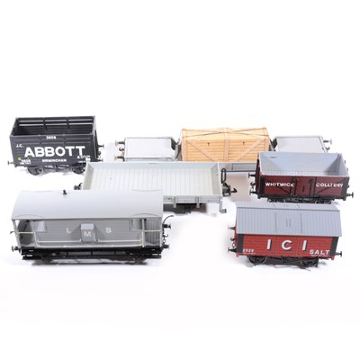 Lot 103 - Six gauge 1 / G scale, 45mm, rolling stock, open wagons, other wagons etc, by Northern Models, LGB, kit built models and others, (6).
