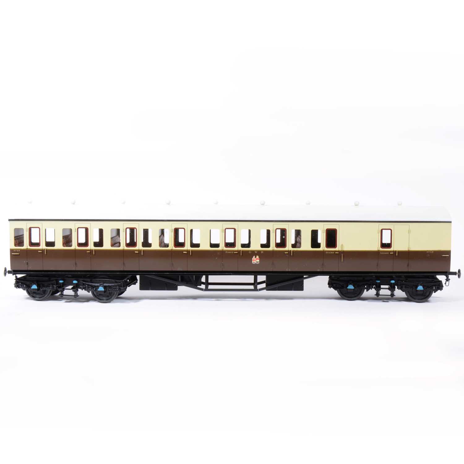 Lot 78 - Two Tower Brass Models, gauge 1 / G scale, 45mm passenger coaches, GWR brown and cream, no.6757, no.6758, (2).