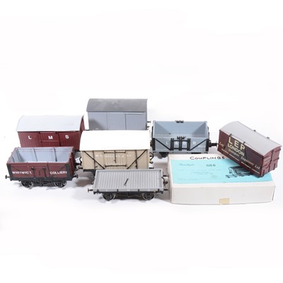 Lot 104 - Nine gauge 1 / G scale, 45mm, rolling stock, open wagons, other wagons etc, some kit built and pre-built, (9).