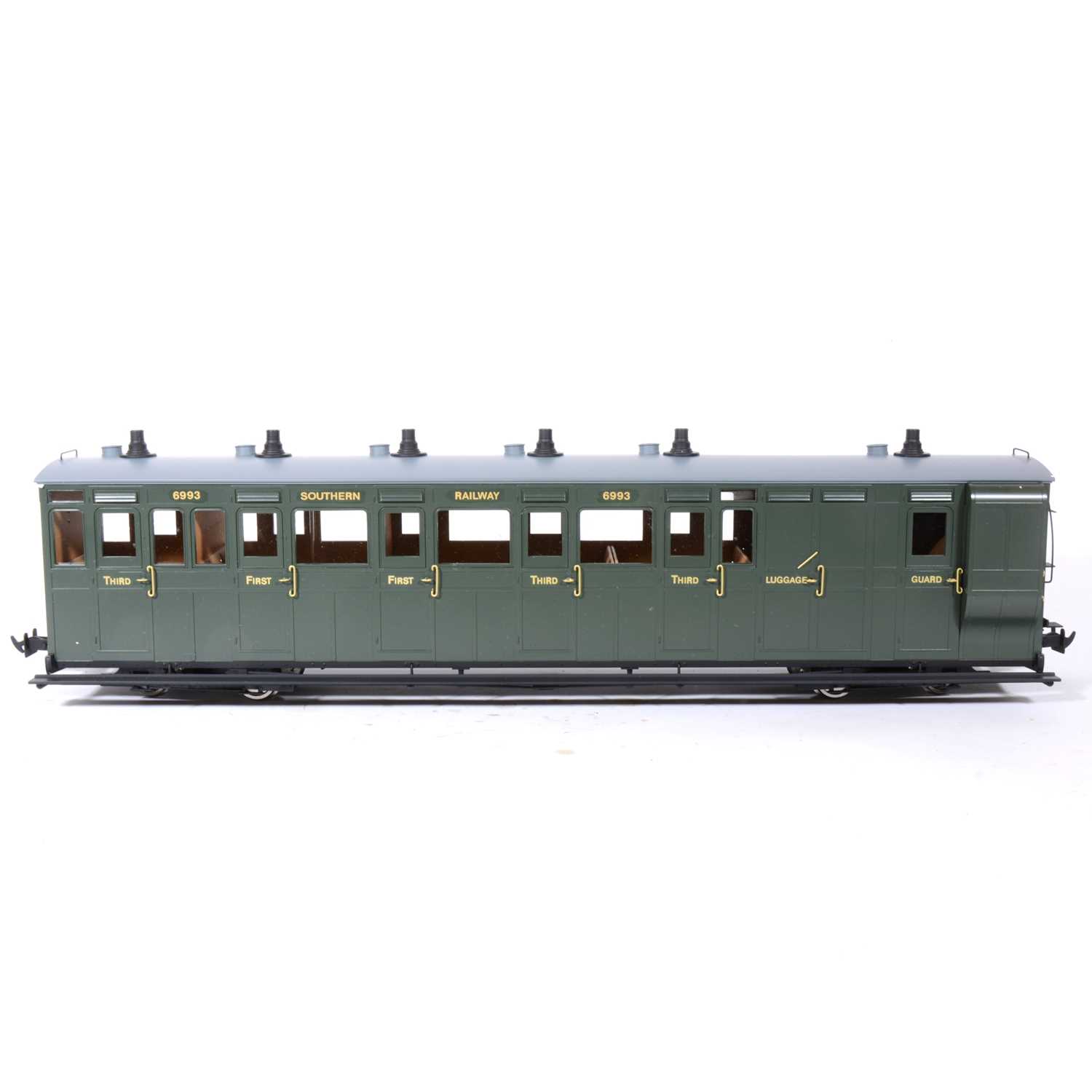 Lot 108 - Accucraft gauge 1 / G scale, 45mm, L&B bogie brake composite coach, southern green, boxed.