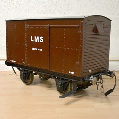 Lot 126 - 7 1/4 inch gauge model railway wagon, LMS brown, ventilated 12 ton, 75cm length.