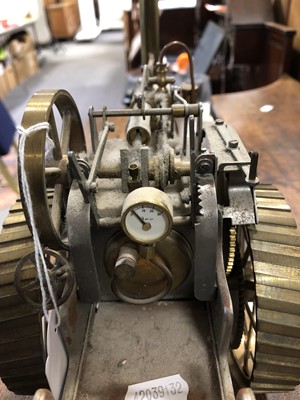 Lot 117 - DRM Engineers Birmingham scale model traction engine, brass construction with mechanical flywheel, 30cm length, unpainted.