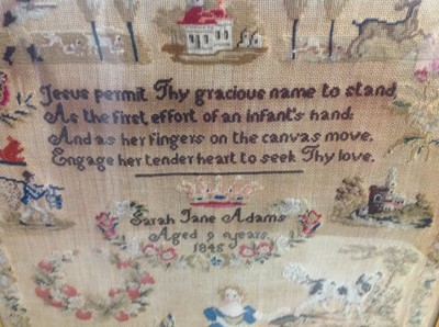 Lot 230 - A Victorian sampler, by Sarah Jane Adams aged 9 years, 1845.