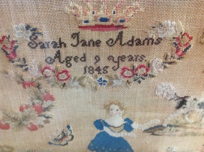 Lot 230 - A Victorian sampler, by Sarah Jane Adams aged 9 years, 1845.
