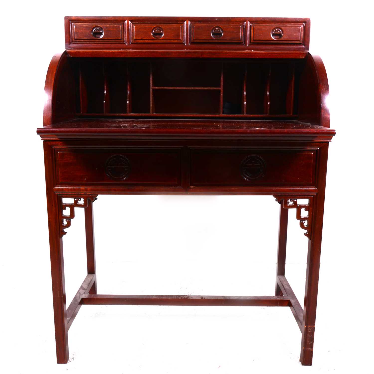 Lot 71 - A Chinese stained hardwood cylinder-front bureau