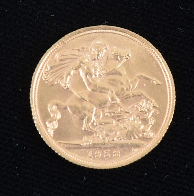 Lot 1317 - An Elizabeth II gold Sovereign coin, 1958.