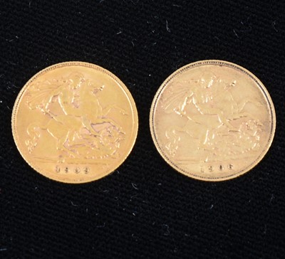 Lot 1321 - Two Edward VII gold half Sovereign coins, 1906 and 1909, (2).