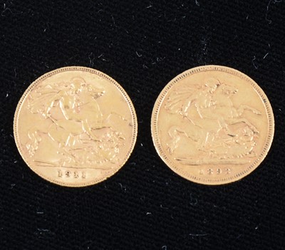 Lot 1320 - A Victorian gold half Sovereign coin, 1893 and a George V gold half Sovereign coin, 1911, (2).