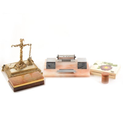 Lot 155 - An Art Deco desk stand, nest of lacquered boxes, and cigarette boxes.