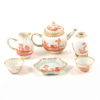 Lot 362A - Chinese export part teaset, sepia painted with an Italianate landscape, comprising teapot, 14cm, sparrow beak jug, oval caddy, two tea bowls, spoon tray, (6).