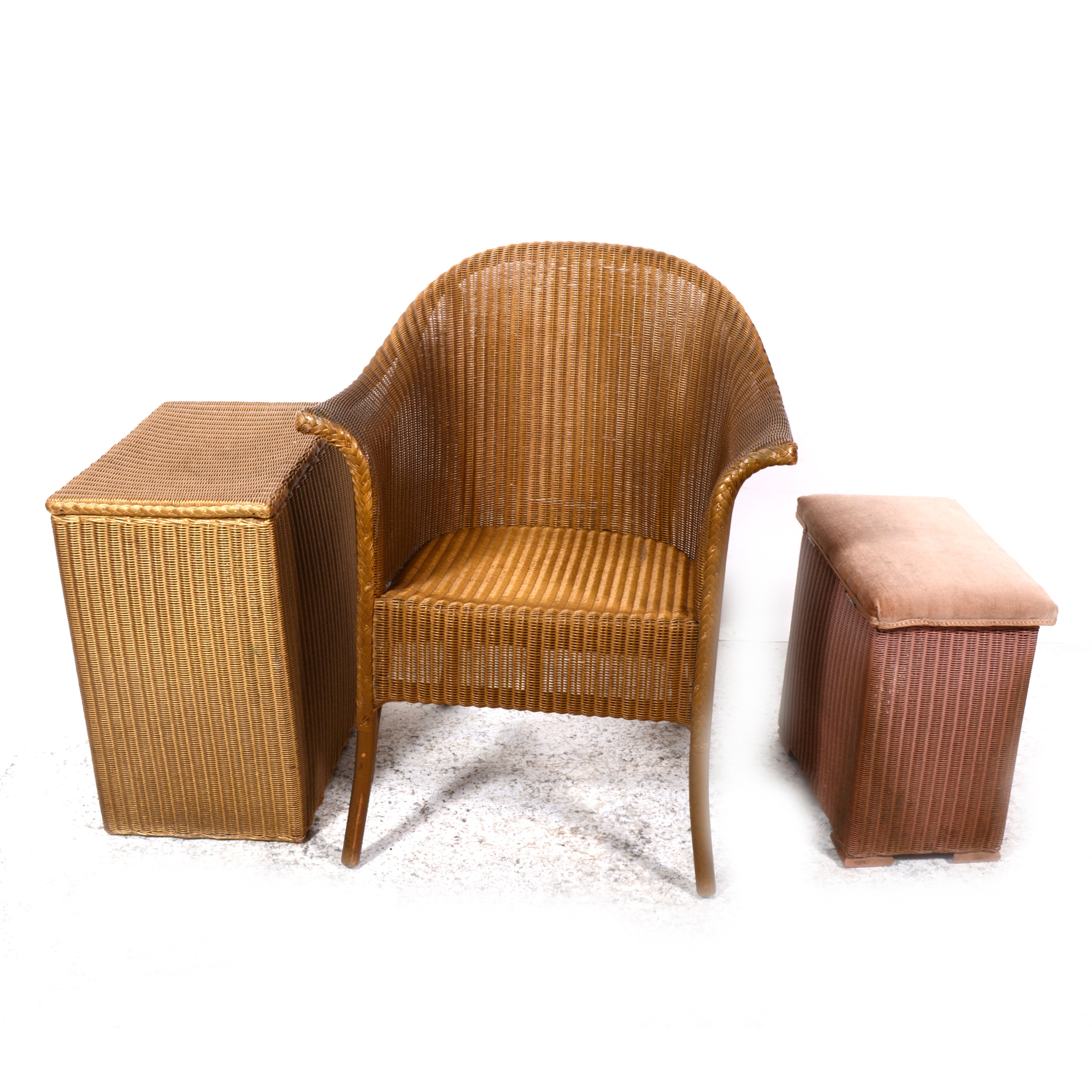 Lot 101 A Lloyd Loom bedroom chair, and two linen