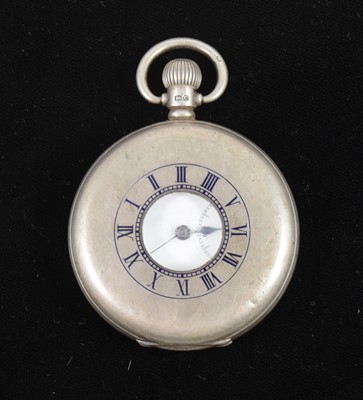 Lot 1371 - A silver half demi-hunter pocket watch.