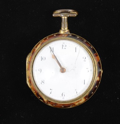 Lot 1363 - Harman pair case verge pocket watch, tortoiseshell outer case