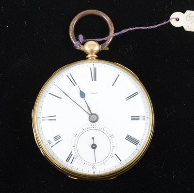 Lot 1359 - An 18 carat yellow gold open face pocket watch.