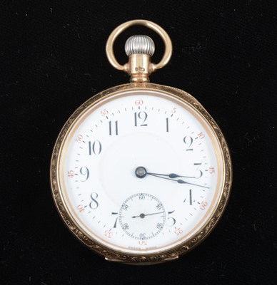 Lot 1360 - A 9 carat yellow gold open face pocket watch.