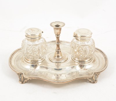 Lot 1185 - A Victorian silver two bottle inkstand by Martin, Hall & Co (Richard Martin & Ebenezer Hall), Sheffield 1868