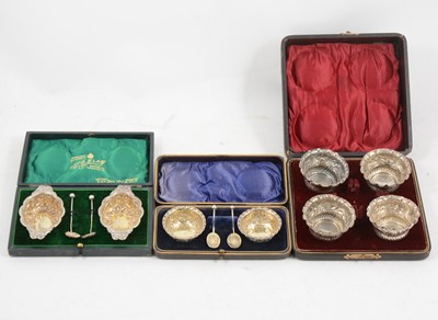 Lot 1189 - Three sets of cased silver salts.
