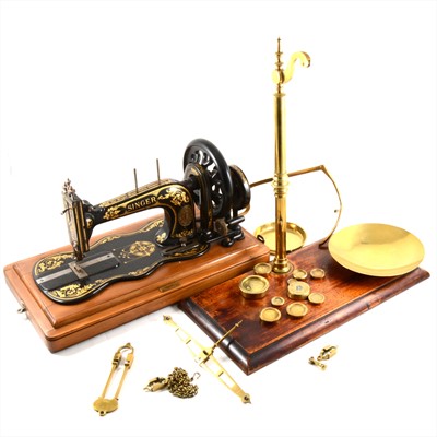Lot 160 - A set of brass beam balance scales, pan marked Martin Redding..