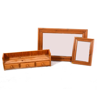 Lot 117 - Two pine wall mirrors and a shelf with drawers