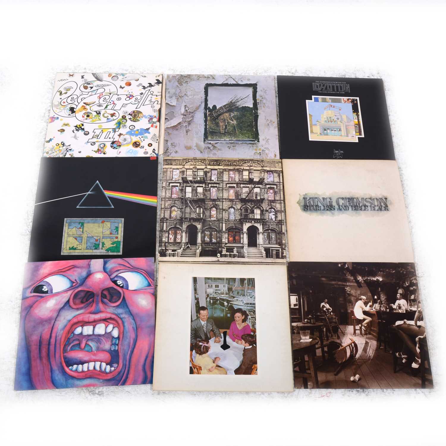 Lot 6 - Nine vinyl LP records; including, King Crimson, Pink Floyd and Led Zeppelin.
