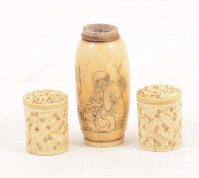 Lot 1168 - Two small Cantonese carved ivory cylindrical boxes