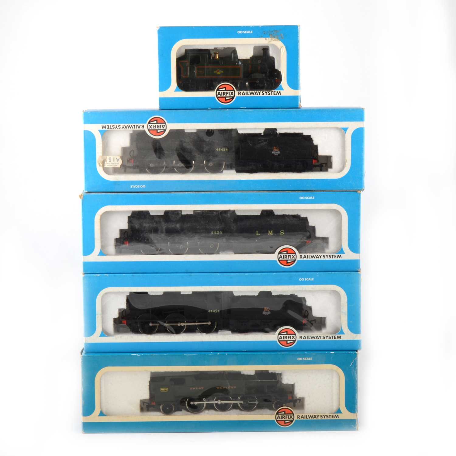 Lot 548 - Five Airfix OO gauge model railway diesel locomotives; 54153-0, 54150-1, 54123-9, 54122-6 and one other.