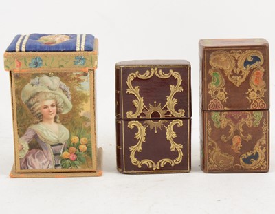 Lot 1156 - Sewing Interest - A Shrimpton vintage fold down needle box and two Lady's Companion sets.