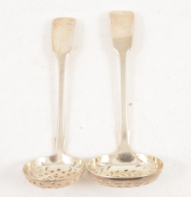 Lot 1208 - Two silver sugar sifting spoons, Exeter, plain Old English design.