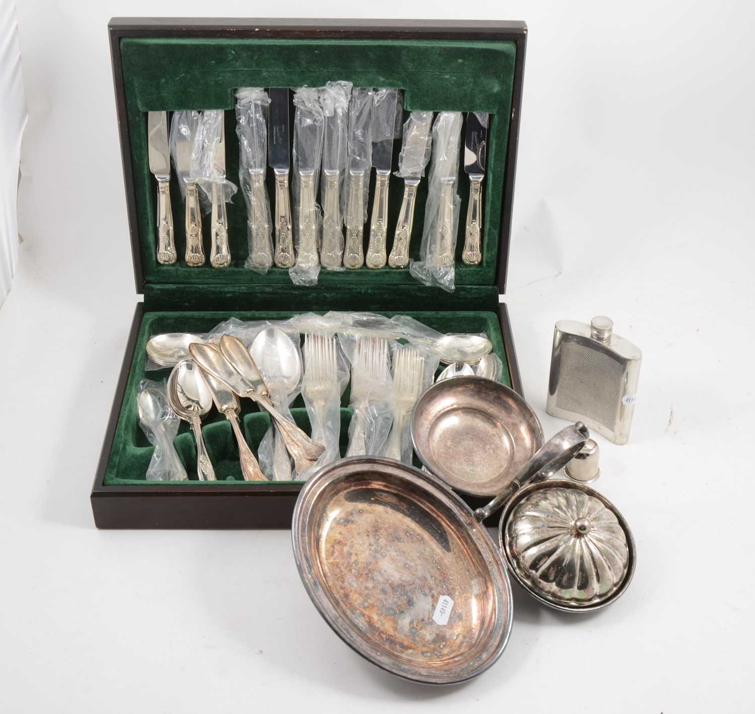Lot 1091 - Silver plated canteen of cutlery, Kings pattern