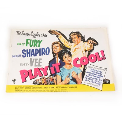 Lot 106 - Play It Cool starring Billy Fury; set of eight original lobby cards, and a large Play it Cool format cinema campaign book.