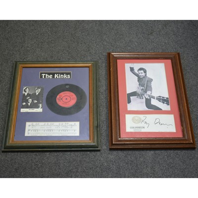 Lot 76 - The Kinks; signed postcard of all four members first names, framed and glazed.
