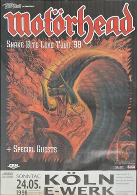 Lot 79 - Motorhead; Snake Bite Love Tour 98 original poster, Sonntag  24/05/1998 Koln E-Werk, framed and glazed, 83.5x59.5cm.