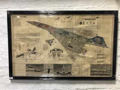 Lot 137 - Concorde; a framed and glazed posted showing an exploded illustration of the aircraft, published by The Daily Telegraph Magazine, 62x100cm