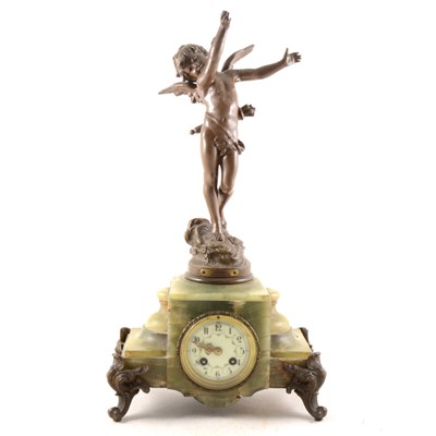 Lot 207 - A French onyx and spelter mantel clock