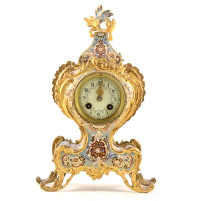 Lot 210 - A late 19th Century French gilt spelter and champleve enamel balloon mantel clock