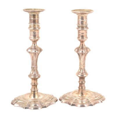 Lot 172 - Matched pair of George II style Irish silver candlesticks