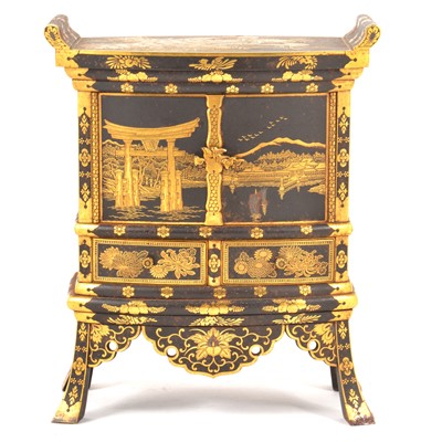 Lot 30 - A Japanese iron and gilt decorated Kodansu table cabinet, attributed to the Komai Company