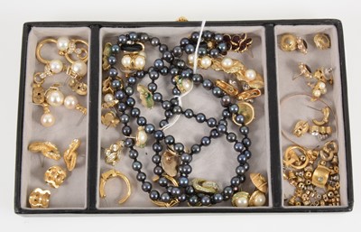 Lot 1396 - Twenty-three pairs of costume jewellery earrings to include Christian Dior, Monet, cultured pearls.