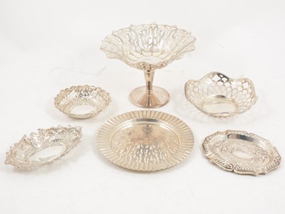 Lot 1226 - Five various silver pin trays/dishes and a plated sweet dish.