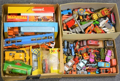 Lot 196 - Die-cast model cars and vehicles; a selection including a boxed Corgi Major Toys 1100 Mack truck Trans Continental,.
